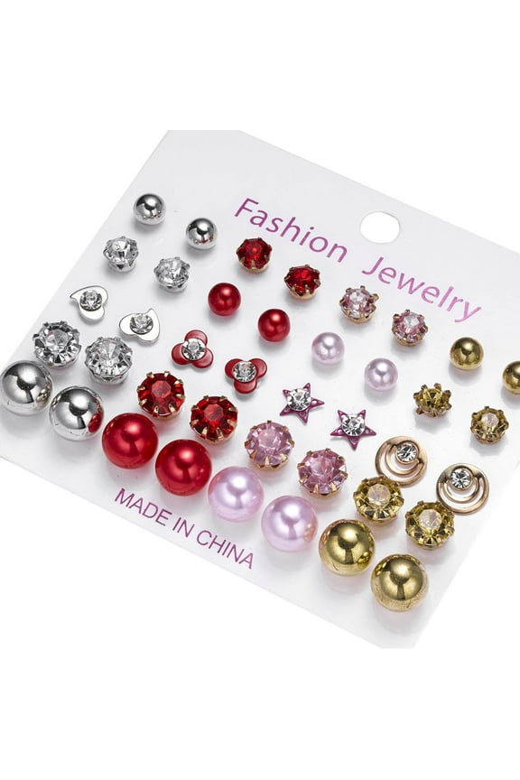 New Paper Card Zircon Earrings All-match 20 Pairs Of Pearl Card Earrings Female Lightweight Unique Earrings