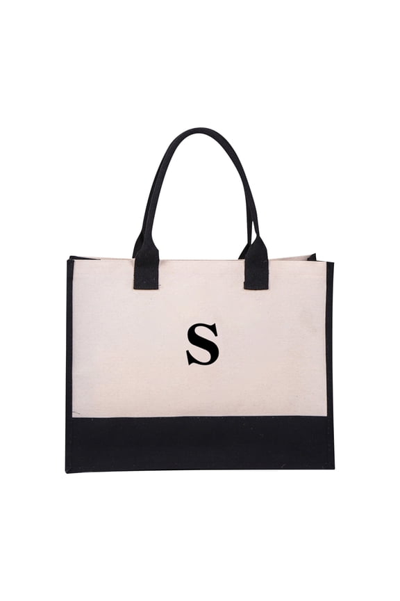 Personalized Initial Canvas Beach Bag, Monogrammed Gift Tote Bag for Women