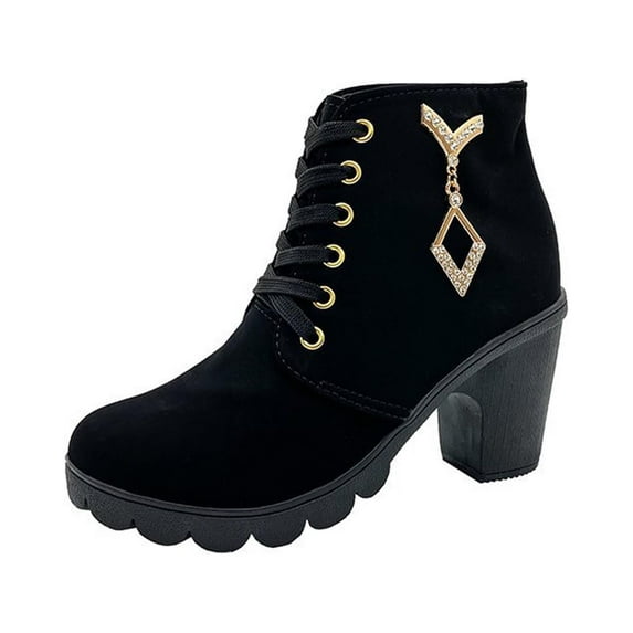 JikouIivo Women Boots Retro Thick Heel High Heel Shoes Boots Plus Size Lace Up Boots Women's Shoes Christmas 2022 Deals Clearance