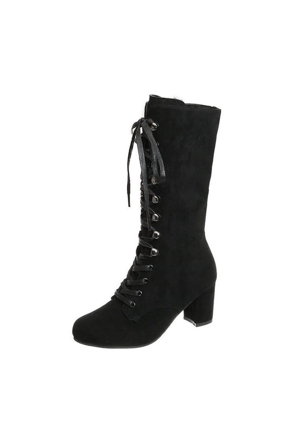 Women Mid Calf Lace Up Boots Retro Casual Thick Low-heeled Boots Plus Size Autumn Winter Boots ,Christmas