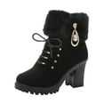 thumbnail image 1 of JikouIivo Women's Shoes Round Toe Solid Color Lace-Up Side Zip Fashion High Heels Winter Plush Warm Ankle Boots Women Shoes Christmas, 1 of 5