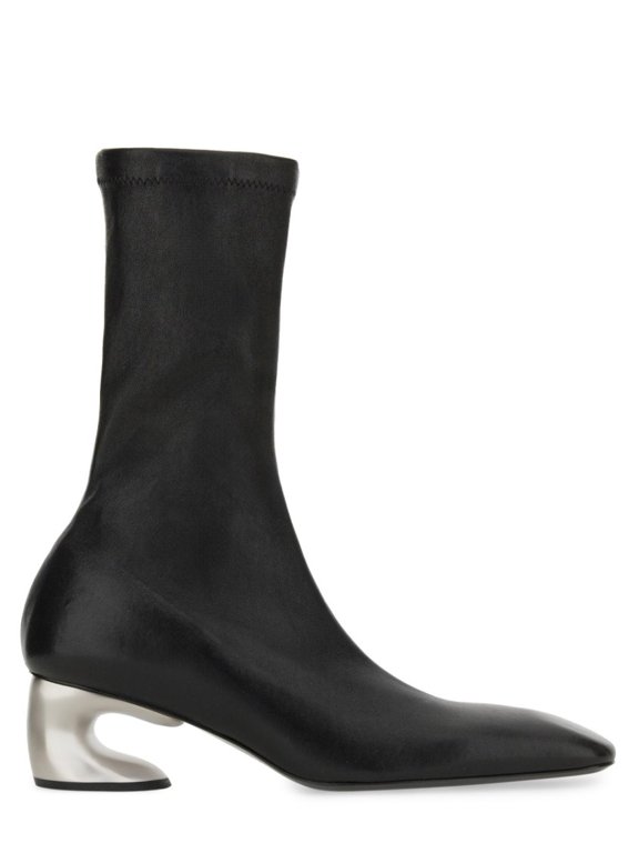 Ankle-High Leather Boots With Sculptural Heel Black (Women's)