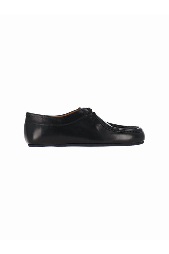 Black Hood Calfskin Flat Shoes Black (Men's)