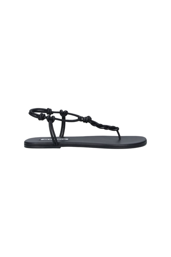 Black Tangle Minimalist Leather Thong Sandals Black (Women's)