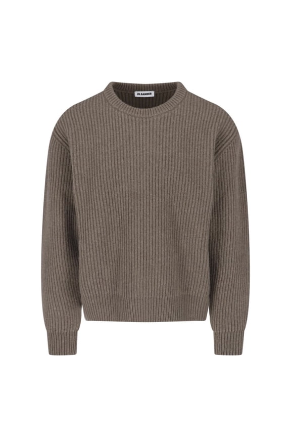 Brown Crewneck Ribbed Wool Sweater (Men's)