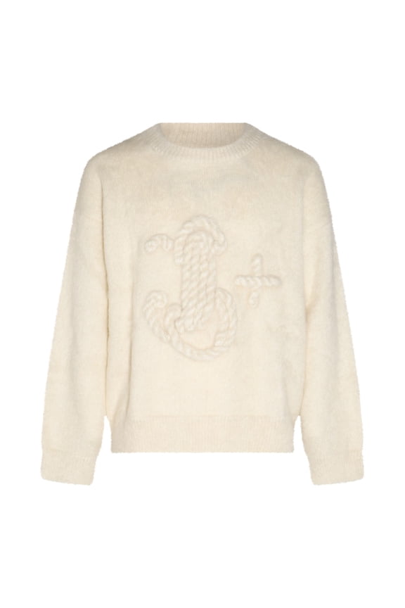 Eggshell Mohair Blend Sweater With Embroidered Motif (Men's)
