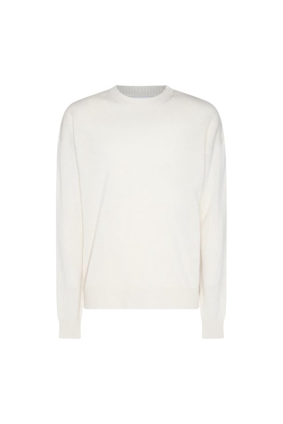 Minimalist White Wool Knit Sweater With Ribbed Hem (Men's)