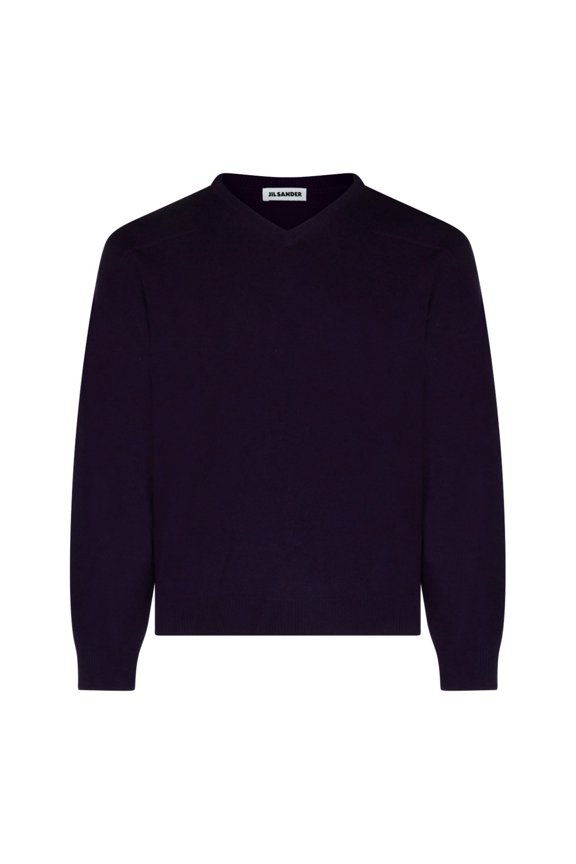 Violet Wool Knit Sweater With V-Neckline And Ribbed Details (Men's)