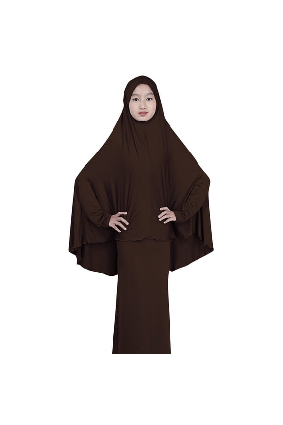 Jilbab for Girls Teens Long Sleeve One-Piece Islamic Prayer Dress with Hijab, Eid Gown One Piece Saudi Loose Dress