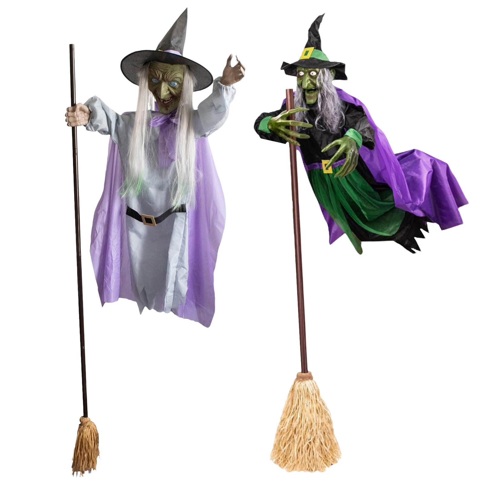 Jiledu Halloween Flying Witch Decoration Scary Sounds Lights Outdoor ...
