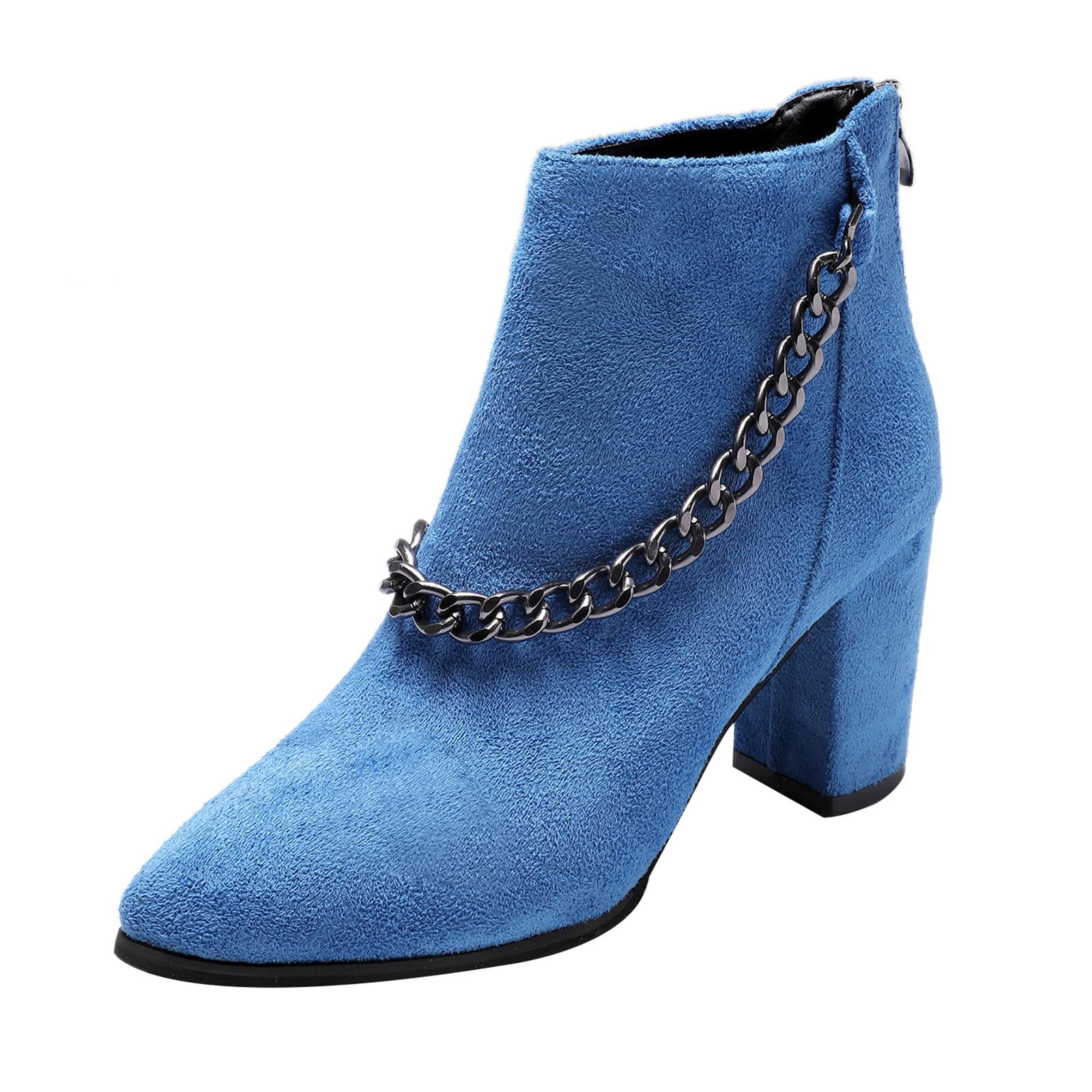 DOEYG Women's Chunky Heel Ankle Booties - Square Toe Short Boots With Side Zipper