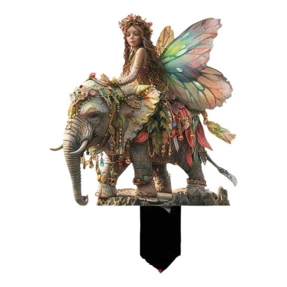 JilgTeok 1 Packs Fairy and Elephant Garden Acrylic Decorative Insert Colorful Outdoor Christmas Yard Art for Home Lawn Patio Decor 8.7x12 Inch