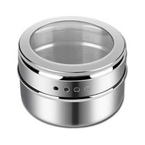 JilgTeok 1 Packs Magnetic Base Spice Tins Stainless Steel Magnetic Spice Storage Jar Tins Container with Rack Kitchen Gadgets for Cooking Baking