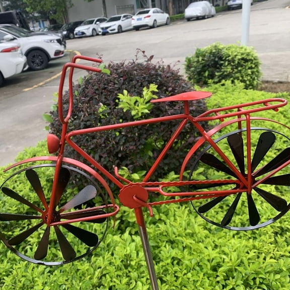 JilgTeok 1 Packs Retro Metal Iron Art Bicycle Wheels Rotating Windmill Stake for Courtyard Garden Spinner Stake Decoration