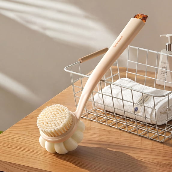 JilgTeok 1 Packs Shower Body Brush with Bristles and Loofah 3-in-1 Soft Long-handle Double-sided Bath Brush for Rubbing Back and Feet Skin Exfoliating for Men and Women