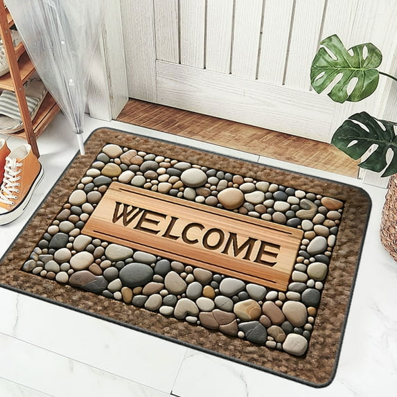JilgTeok 1 Packs Simulation Vision Pebble Stone Print Entrance Door Mat Bathroom Rugs Washable Floor Mat for Kitchen Bathroom Home Decor