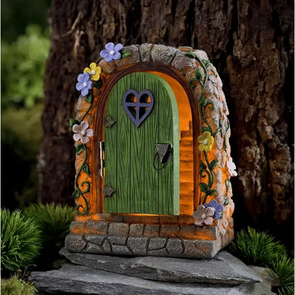 JilgTeok 1 Packs Solar Powered Tree House Statue with LED Light for Garden Yard Outdoor Decor Nighttime Illumination Resin Art Sculpture Pathway Patio Lawn Decoration