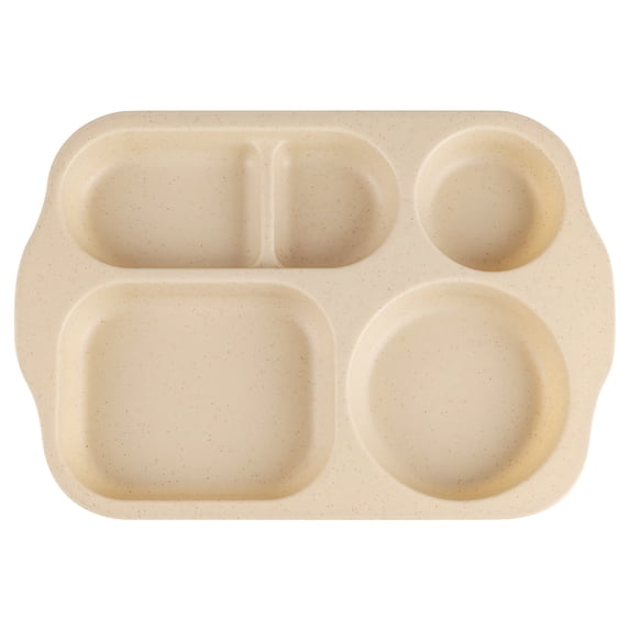 JilgTeok 1 Packs Wheat Straw Divided Meal Plates with 5 Compartments Thickened Cafeteria Partition Tableware Multi Lunch Plates Food Tray for Kitchen Picnic Adults Children