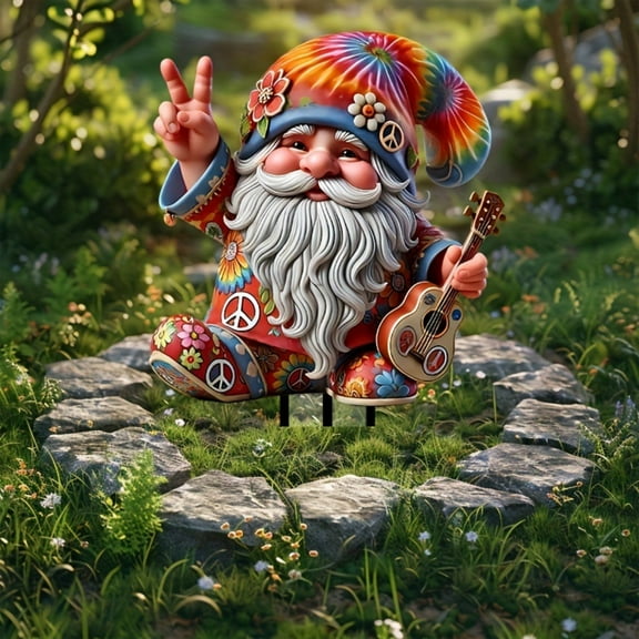 JilgTeok 1 Packs Whimsical Hippie Gnome Acrylic Garden Ground Inrt Potted Gnome Statue for Patio Lawn Decoration