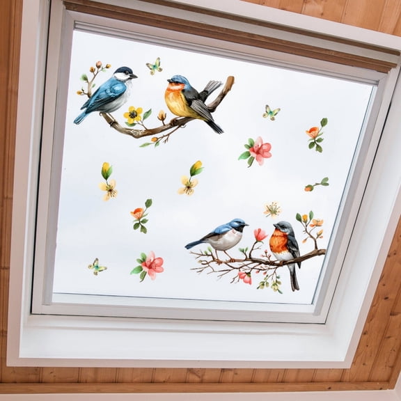 JilgTeok 2 Packs Painted Branches and Birds Glass Display Clings for Window Bedroom Home Beautification Decoration Wall Stickers Self-adhesive