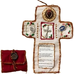 JilgTeok 2 Packs Pocket Shrine with Silver Cross Included Inside Protable Handmade Prayer Quilt Handcrafted Pocket Cross Shrine for Prayer Mini Scripture Quilts Christian Spiritual Gifts