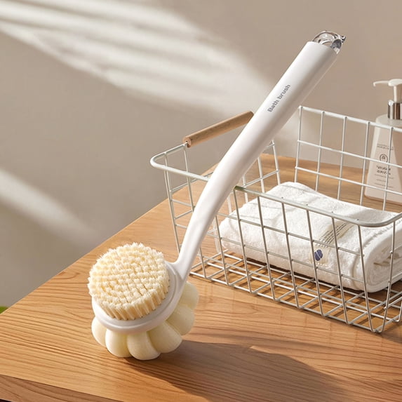 JilgTeok 2 Packs Shower Body Brush with Bristles and Loofah 3-in-1 Soft Long-handle Double-sided Bath Brush for Rubbing Back and Feet Skin Exfoliating for Men and Women