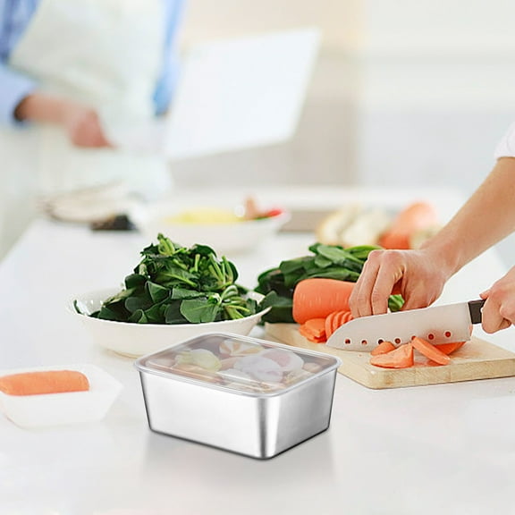 JilgTeok 2 Packs Stainless Steel Food Prep Container with Lid for Refrigerator Oven Picnic Bento Lunch Box Stackable Kitchen Storage