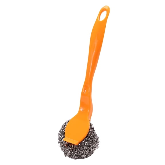 JilgTeok 2 Packs Stainless Steel Scrubber Brush with Long Handle for Pots Pans Dishes Grills Kitchen Cleaning Tool Metal Scouring Pad Sponge Efficient Stainless Steel Wool