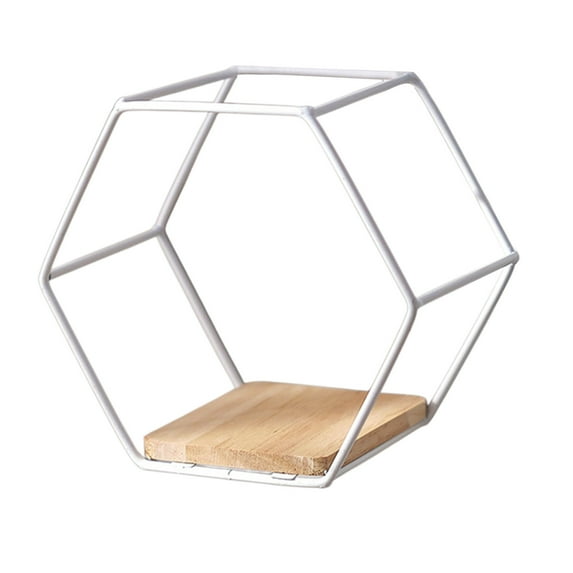 JilgTeok 2 Packs Wall Mounted Hexagonal Floating Shelves Modern Metal Wall Shelf Simples Partition Storage Shelves Wall Decor Rack for Vases Bedroom Living Room and Office