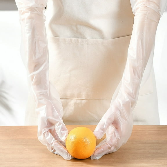 JilgTeok 3 Packs 5pcs Extra Long Transparant Disposable Plastic Gloves for Cleaning Cooking Hair Coloring Restaurants Washing Heavy Duty Protective Gloves