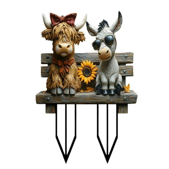 JilgTeok 3 Packs Fantastical Cow and Donkey Statue Acrylic Stakes for Outdoor Flower Pot Planter Garden Yard Decoration Ground Insertion