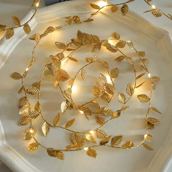 JilgTeok 3 Packs Golden Leaf LED String Lights - Battery Operated Rattan Fairy Lights for Home Decor, Party, Wedding Supplies
