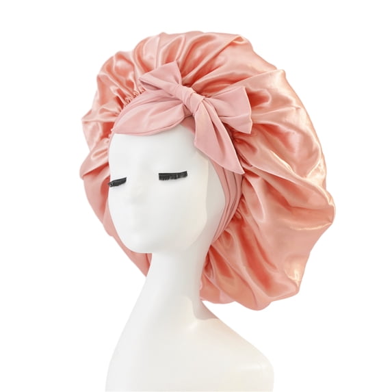 JilgTeok 4 Packs Fluttering Round Satin Hat Faux Silk Beauty Hair Wide-brimmed Hat for Women Sleeping Hair Care Nightcap