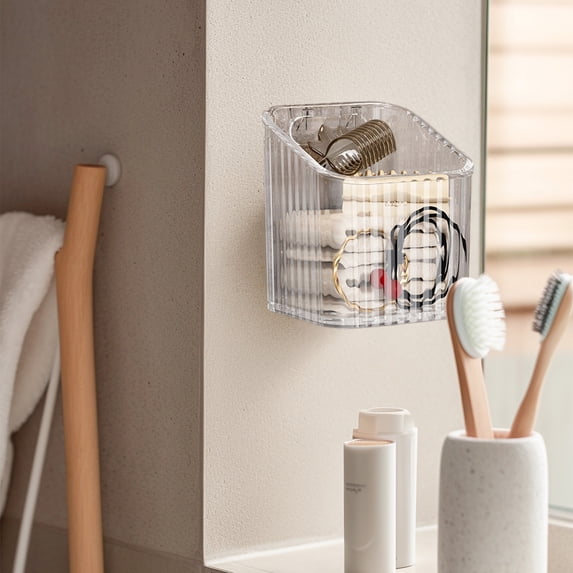 JilgTeok 4 Packs Storage Organizer Bins Wall Mounted Shower Rack Transparent Plastic Bathroom Shelf Adhesive Toothbrush Hanging Box Suitable for Bathroom Kitchen Cabinet Wall