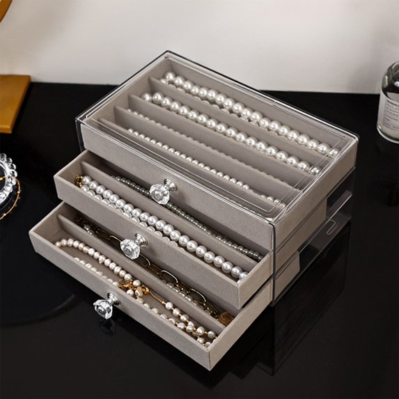 JilgTeok 5 Packs Drawer Multifunctional Dustproof Stackable Jewelry Box Simples Display Premium Jewelry Organizer Holder for Ring Stud Earring Necklace