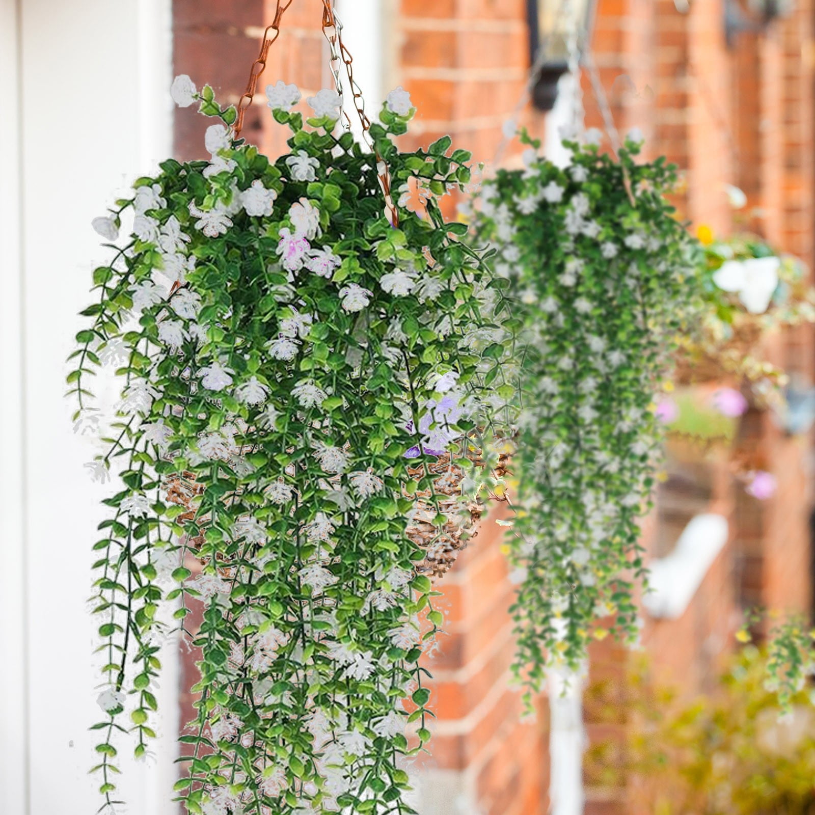 JilgTeok Back to School Artificial Fake Hanging Flowers Plants with Basket for Outdoor Decoration,Fake Silk Flower UV Resistant for Outside, Faux Rose Flower for Home Patio Garden Porch Decor(H:30in)