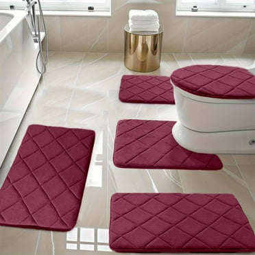 JilgTeok Bathroom Rugs Sets 5 Piece with Lid Cover Bathroom Shower Rugs with U-Shaped Contour Toilet Mat Absorbent Microfiber Plush Bath Mats Non Slip Bath Rugs Machine Washable Bathroom Floor Mats