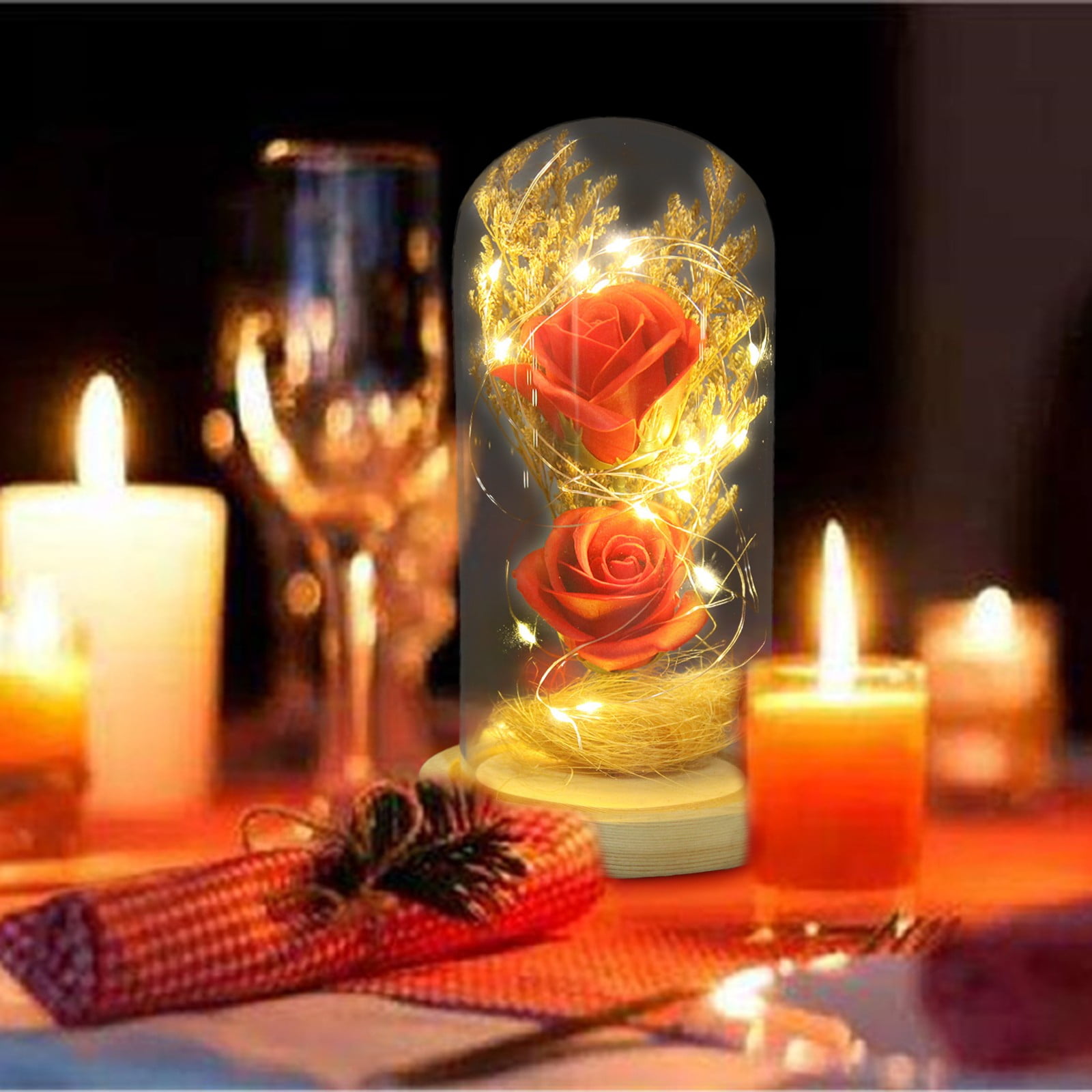JilgTeok Beauty and The Rose, Flower with LED Light &Red Roses ...