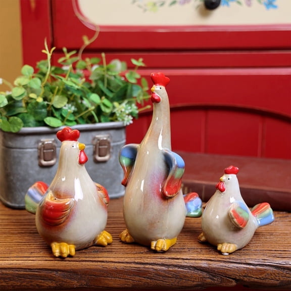 JilgTeok Ceramic Chicken Ornament Cute Family of Three