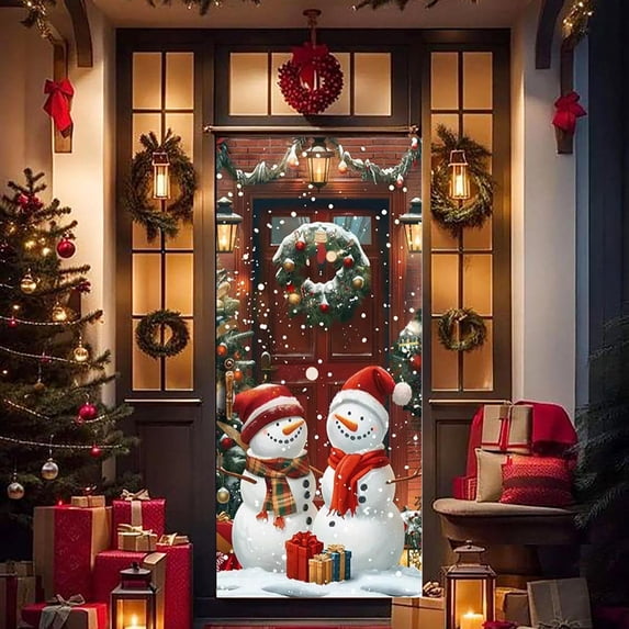 JilgTeok Christmas Door Cover Decoration Fabric Wrap Easy Install Holiday Party Decor for Front Door Classroom Winter Celebration Polyester Tapestry