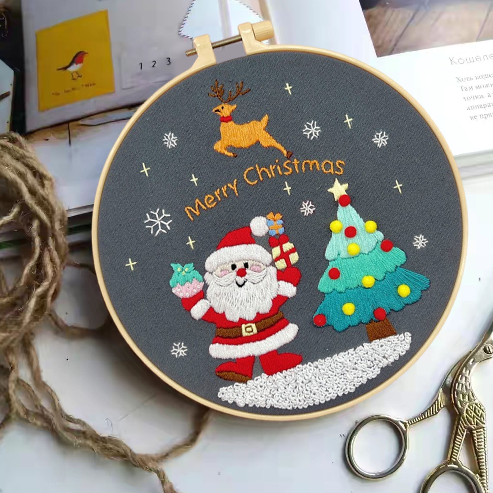 JilgTeok Christmas Embroidery Kit for Beginners - DIY Punch Needle Set ...
