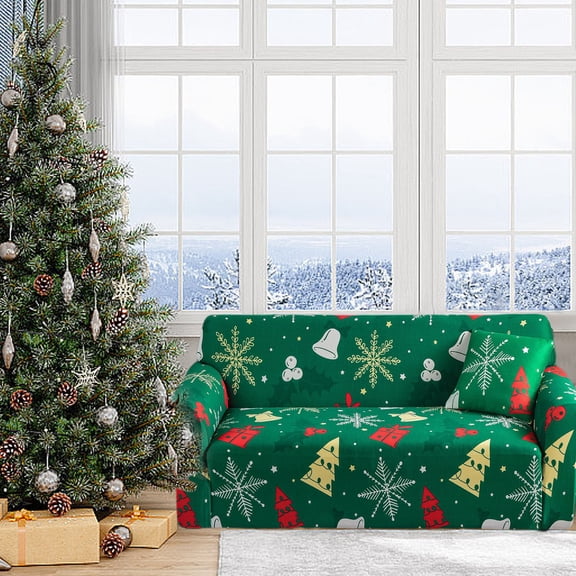 JilgTeok Holiday Theme Couch Cover Pet-Friendly, All-Inclusive Elastic Dustproof Sofa Covers Washable for Christmas Halloween Holiday Parties(55.1*35.4in)