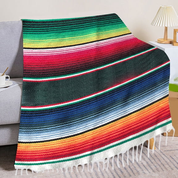 JilgTeok Mexican Serape Table Runner Handwoven Fringe Cotton Serape Blanket Table Runners, Colorful Mexican Stripe Table Runner for Mexican Party Decorations Fiesta Party(M)