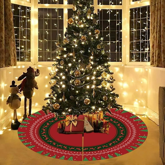JilgTeok Festive Christmas Tree Skirt Mat Non Slip Holiday Decor Rug for Living Room Bedroom Floor Xmas Tree Base Cover with Merry Prints