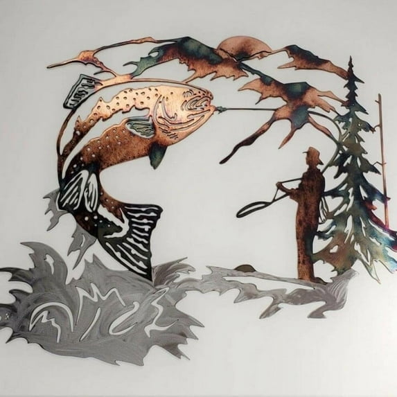 JilgTeok Fishing Metal Decoration Room Decoration Garden Decoration for Home Decor