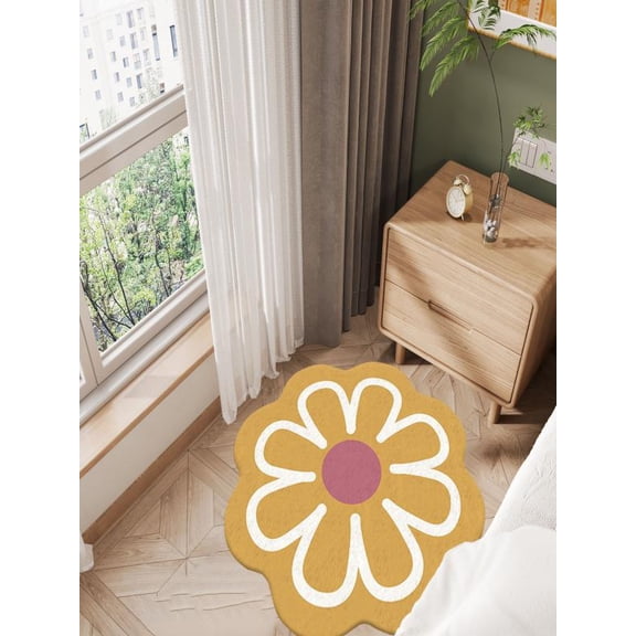 JilgTeok Flower Shaped Rug, Cute Daisy Rug, Flower Bath Rugs, Round Carpet, Non Slip Water Absorbent Bathroom Mat, Soft Machine Wash Rug Mat for Bedroom Kitchen Bathroom Toilet Floors(23.62*23.62in)