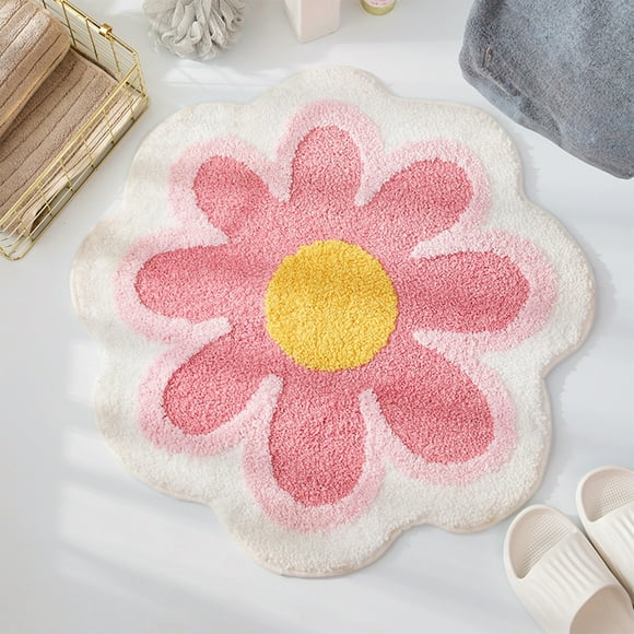 JilgTeok Flower Shaped Rug, Cute Daisy Rug, Flower Bath Rugs, Round Carpet, Non Slip Water Absorbent Bathroom Mat, Soft Machine Wash Rug Mat for Bedroom Kitchen Bathroom Toilet Floors(23.62*23.62in)