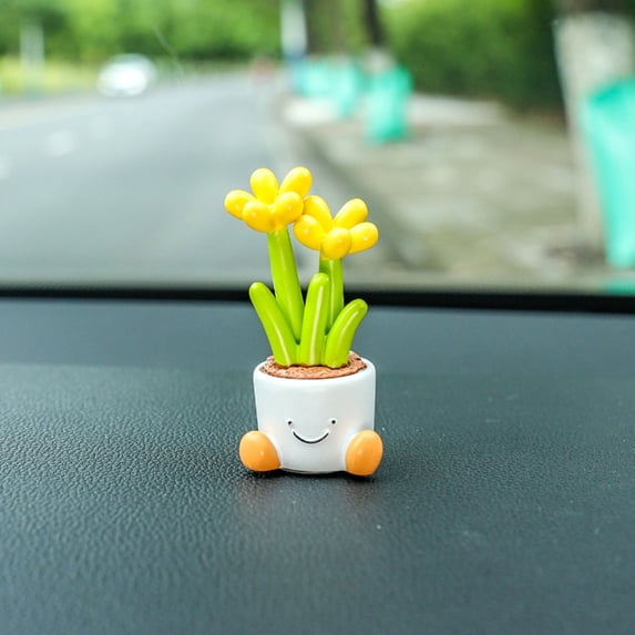 Jilgteok Flowerpot Small Ornaments Desktop Cute Doll Car Center Console Resin Car Decoration