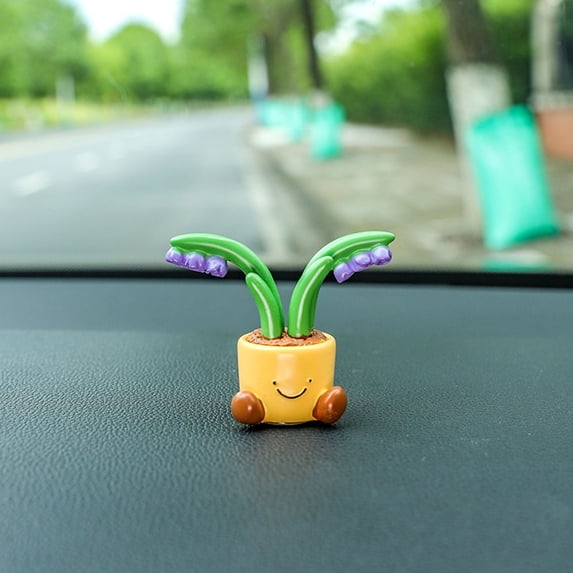 Jilgteok Flowerpot Small Ornaments Desktop Cute Doll Car Center Console Resin Car Decoration