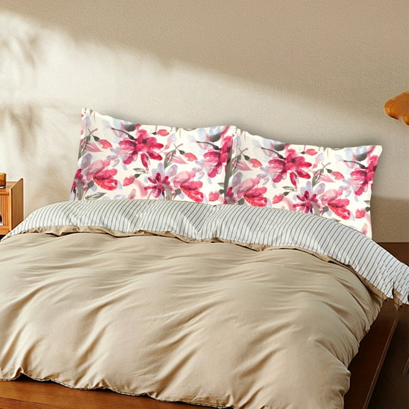 JilgTeok Flowers Pink Garden Pillow Covers Silk Pillowcase for Hair and Skin Soft Smooth Breathable Cooling Satin Pillowcase Standard Size Pillow Case for Sleeping Women Girls Boys Room(29.13*18.89in)